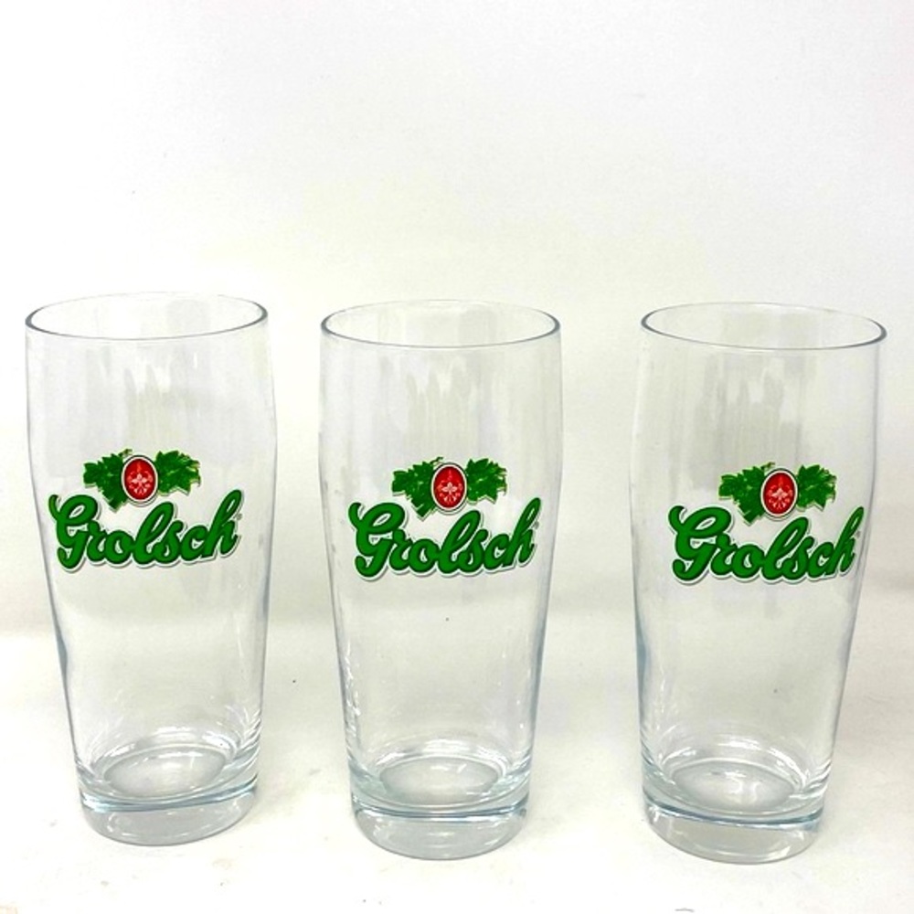 3 Grolsch Beer‎ Clear Collectable Drinking Glass Barware 6-1/2" Tall